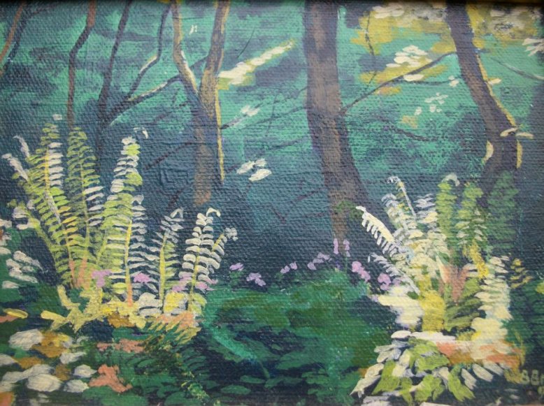Ferns in the East Lyn valley, Exmoor; acrylic on canvas; 9%22 x 6%22